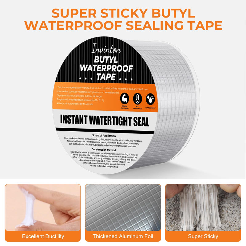 Butyl Tape Waterproof Sealing Tape Aluminum Foil Tape for Rv Repair, Roof Sealing, Pipe Leaks, Silicone, Glass, Boat and Window Sealing and More. 50mm x 5m/1rolls