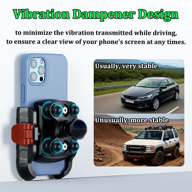 Car Phone Holder Mount with Vibration Dampener & Twist-Lock Suction Cup Base, [Camera Friendly] [1s Lock & Release] with Metal Medium Arm for Vehicle Windshields, Fit 5.4''-7.2'' Smartphones