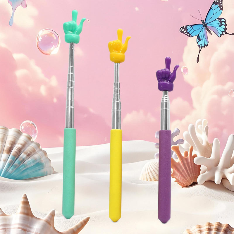 3 Pack Telescopic Teachers Pointer, Retractable Finger Pointer Sticks for Classroom, Stainless Steel Finger Stick for Lectures, Presentations (Purple, Yellow, Green)