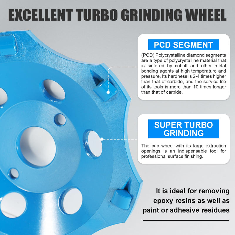PCD PCD Diamond Cup Wheel 125 mm, 6 Segments Diamond Cup Wheel for Angle Grinder, for Concrete Mortar, Tile Adhesive, Color Coatings, Granite Stone Concrete