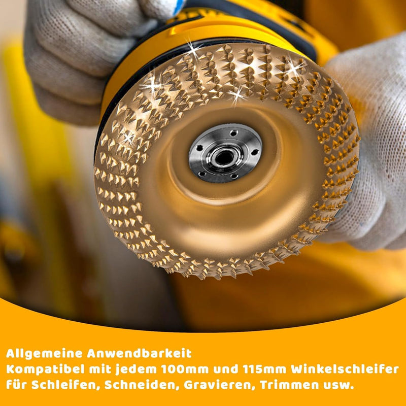 Milling Disc for Angle Grinder Wood 115/125 mm Angle Grinder with 7/8 Inch (22 mm) Wood Sanding Disc Sanding Discs for Shaping, Sanding and Cutting (100 & 75 mm, 4 Pieces, Gold) 100 & 75 mm, 4 pieces