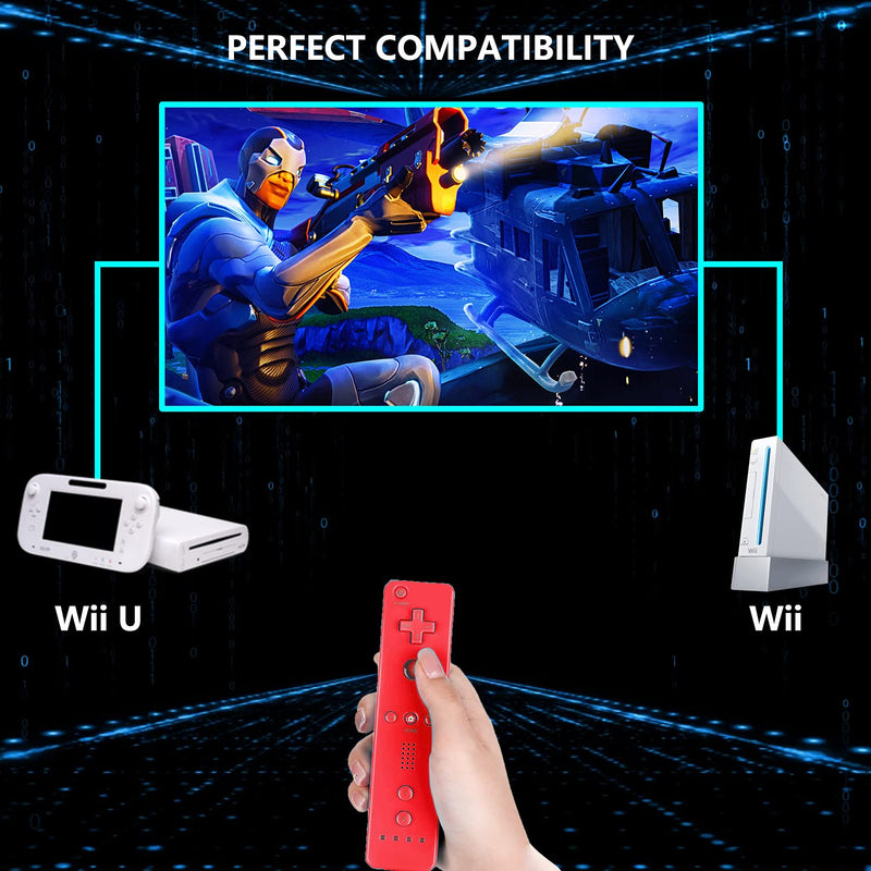 Yosikr Wii Controller 2 Pack, Wii Remote Controller with Silicone Case and Wrist Strap Compatible for Wii/Wii U (Red and DeepBlue) Red and DeepBlue