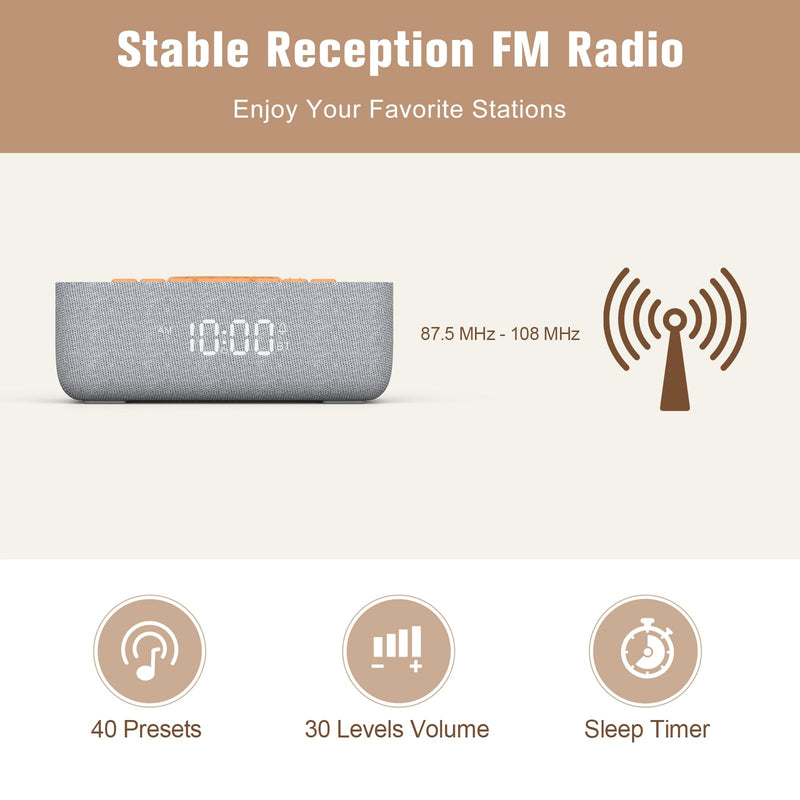 REACHER Alarm Clock Radio, Magnetic Wireless Charger for iPhone Fast Charging, Alarm Clock with Wireless Charging, Bluetooth Speaker, FM Radio, Bedroom, Bedside, Desk