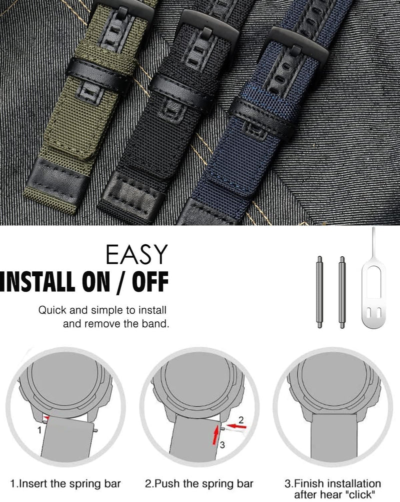 Olytop 2 Pack 22mm Rugged Watch Bands for Garmin Instinct/Instinct 2 Solar, Military Fabric Sports Wristband Replacement Watch Strap Men Women for Garmin Instinct 2 Tactical/Esports/Tide M/L-Black+Army Green