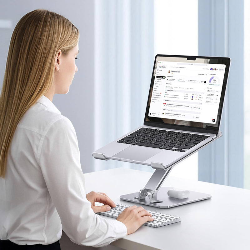 OMOTON Laptop Stand for Desk, Ergonomic Adjustable Computer Stand Aluminum Portable Desktop Laptop Riser Holder for MacBook Air Pro, Dell, HP and All Tablets Up to 15.6", Glossy Silver