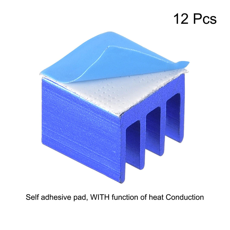 sourcing map 12pcs Heat Sink Thermal Self-Adhesive Electronics Cooler 7x7x6mm Blue