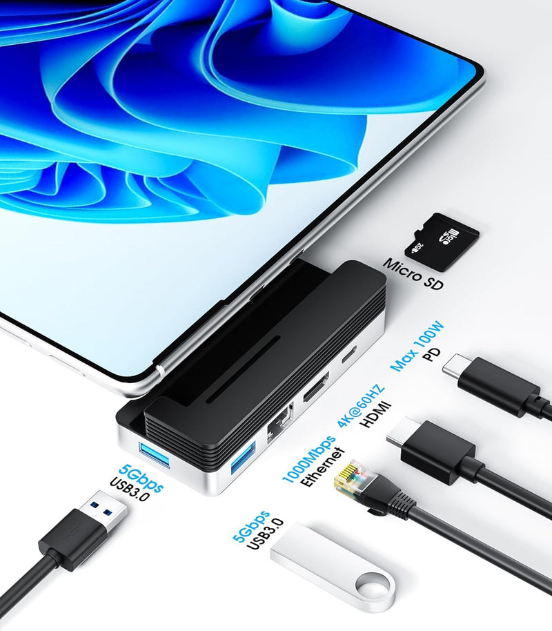 BYEASY Surface Pro 9 Docking Station, 6-in-2 USB-C Hub with 4K@60Hz HDMI, 100W PD Charging, 1000M Ethernet LAN, 2 USB 3.0 Ports, and TF Card Reader - Designed for Surface Pro 9 Hub only for surface pro 9