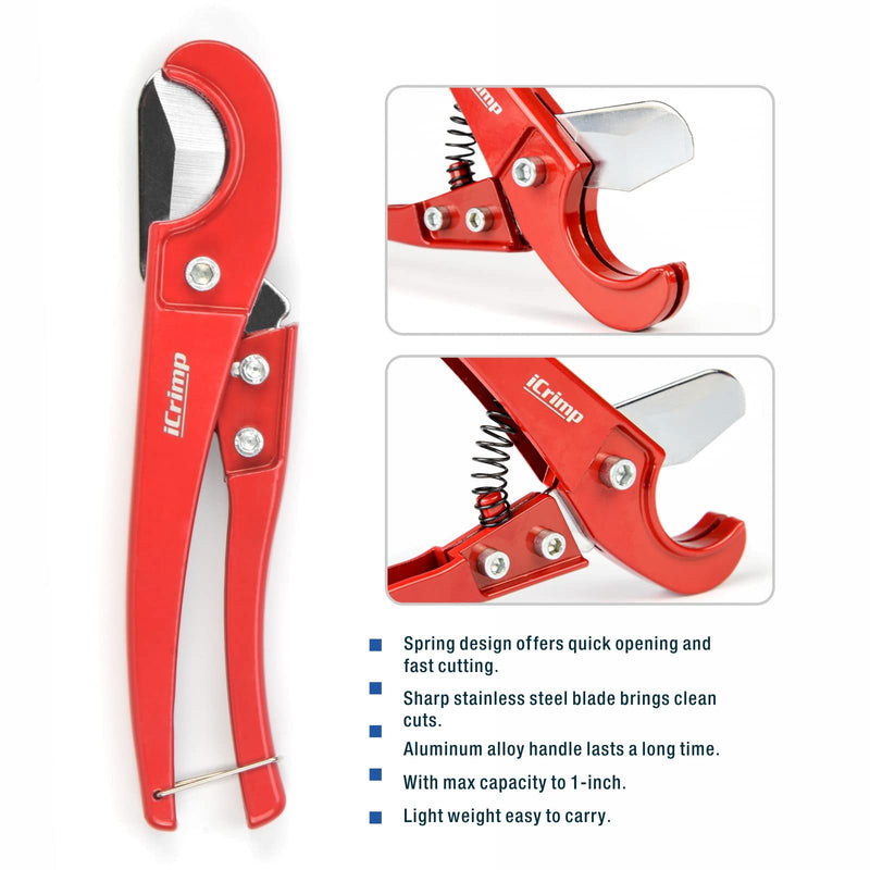 iCrimp PEX Pipe Quick Cinch Tool Set for Stainless Steel Clamp from 3/8-inch to 1-inch with Pex Cutter, 20pcs 1/2-inch and 10pcs 3/4-inch Stainless Steel Clamps included CRP961