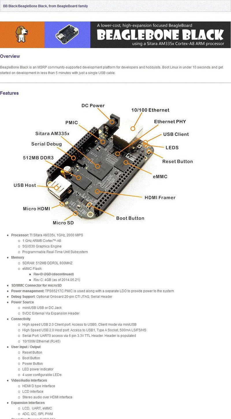 waveshare BeagleBone Black Rev C 1GHz ARM Cortex-A8 512MB DDR3 4GB 8bit eMMC Board Mini PC Development Board from Element14