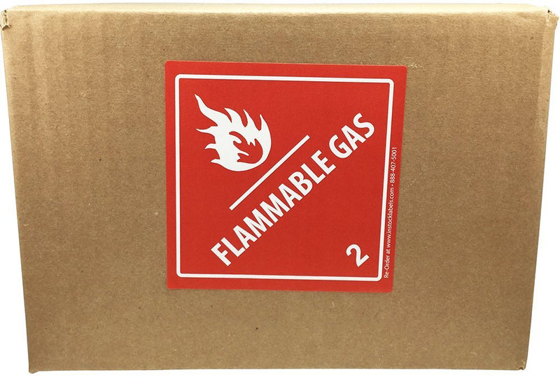 Hazard Class 2 D.O.T. Flammable Gas Labels, 4 x 4 Inch Square Red and White Hazmat Stickers, 500 Total Adhesive Labels on a Roll for Shipping and Compliance – Made in the USA