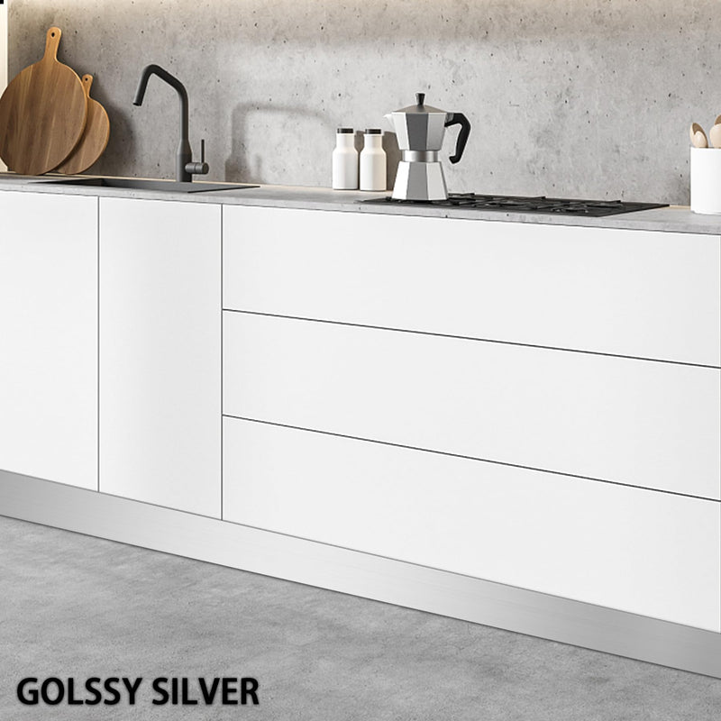 Stainless Steel Kick Plate, Peel and Stick Kickplate Base Cover, Baseboard Molding Trim for Wall, Door, Kitchen Cupboard, Dishwasher Toe - Anti-Scratch Protection (9.8ft x 3.9in, Shiny Silver) 9.8ft x 3.9in Glossy Silver