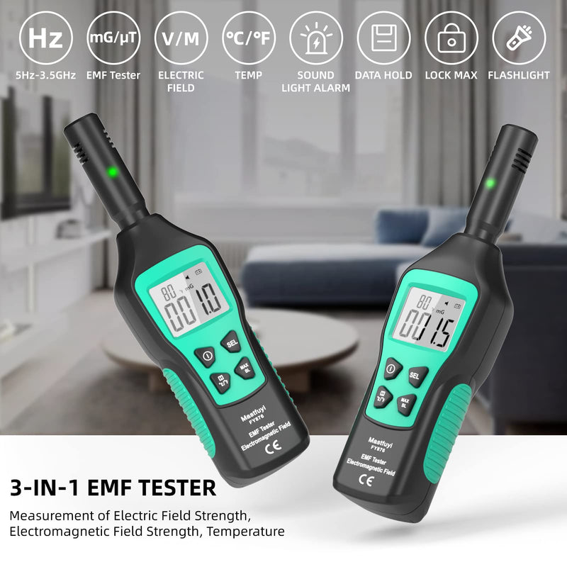 EMF Meters, Electromagnetic Radiation Detector, Digital LCD EMF Detector, EMF Tester for Ghost Hunting, Home, Office, Outdoor, Indicator Lights, Audible Alarm FY876