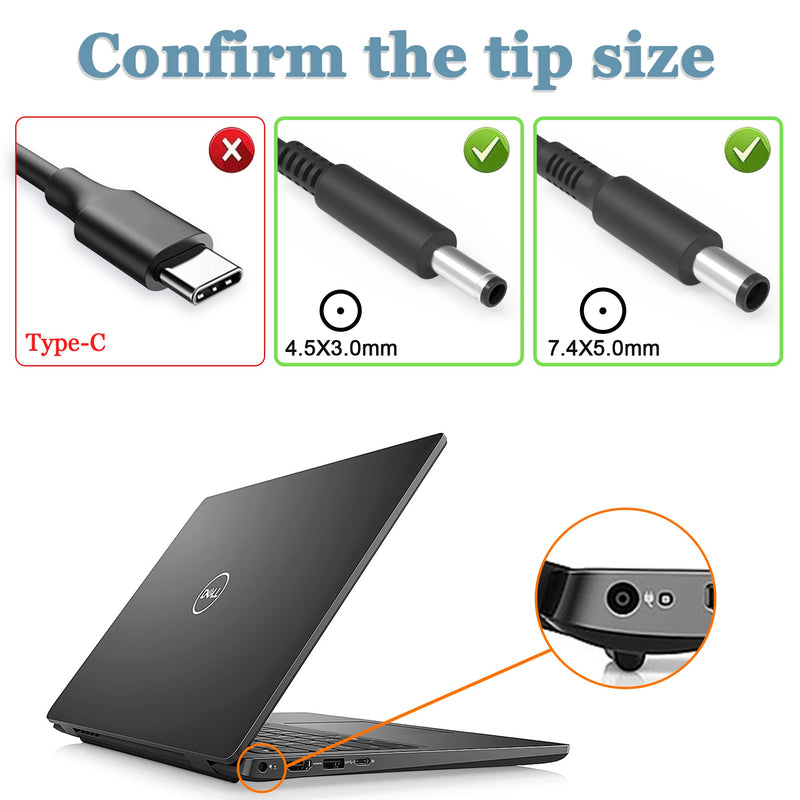 65W 45W AC Adapter Charger for Dell Laptop Charger, Dell inspiron 11 13 14 15 17 3000 5000 7000 Series laptops Round Connects Chargers（7.4mm and 4.5mm）