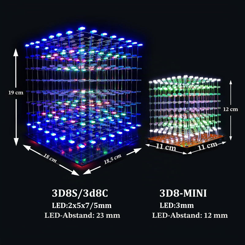 Mini 3D LED Cube DIY Electronics Kit Soldering Project Kit (3D8MINI-MULTI-KIT) 3d8mini Multi Kit