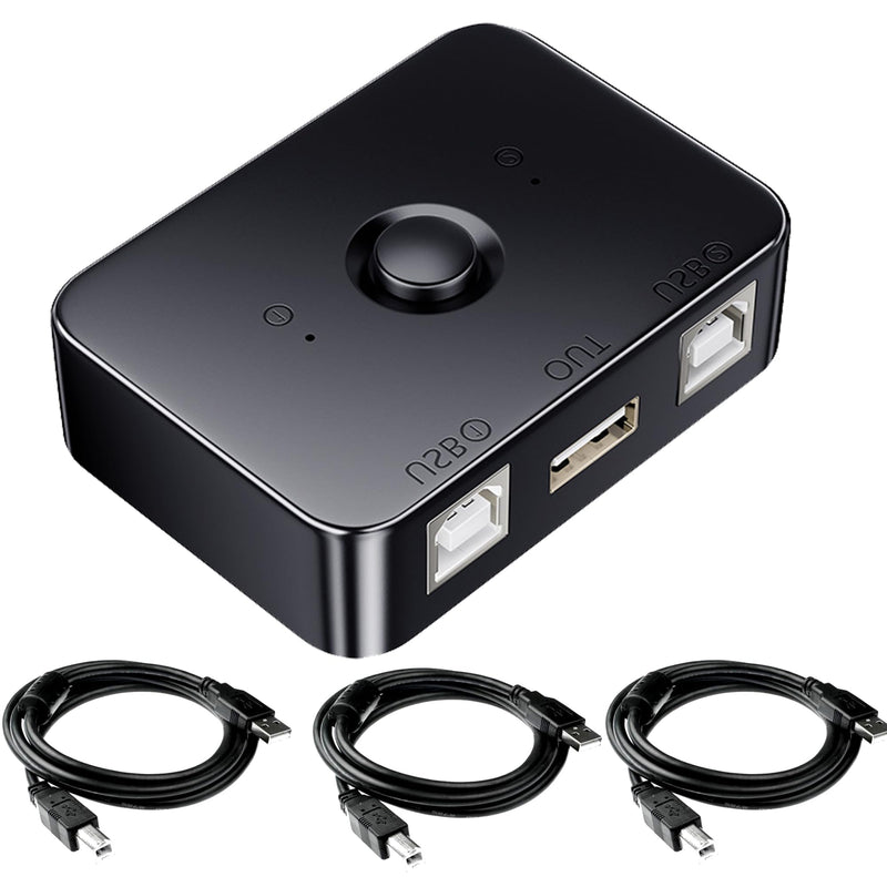 USB 2.0 Sharing Switch 2 in 1 Out, USB B Printer Selector, USB Switcher 2 Computers Sharing KVM Switch for Printer,Scanner,Keyboard, Include 3pcs USB A to B 59inch Print Cables