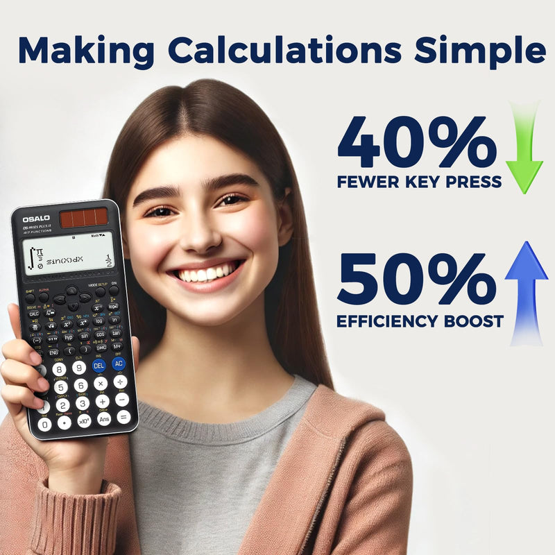 OSALO Scientific Calculator 417 Function 2 Line Written Display 10+2 Digits Solar and Battery Calculators for Students