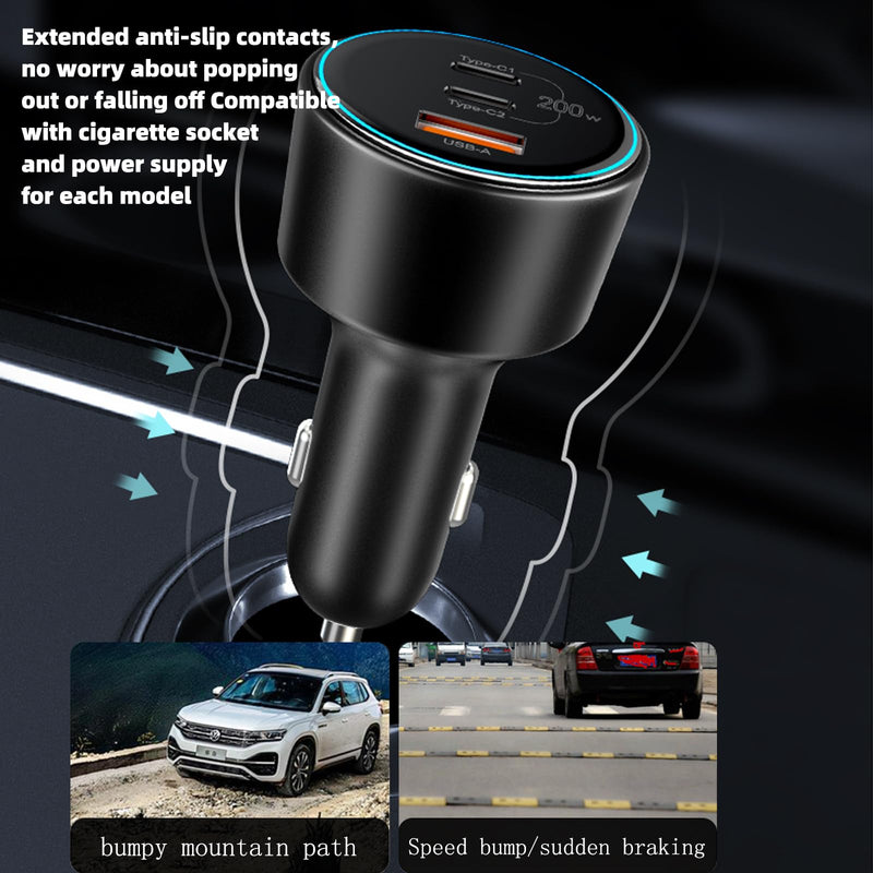 USB C Car Charger Fast Charging 200W, Dual PD 100W Type C Car Charger, PD3.0/QC4.0/PPS Cigarette Lighter Adapter for Phone 15/14/13/12, Galaxy S22/S21 Ultra, MacBook, Laptop etc