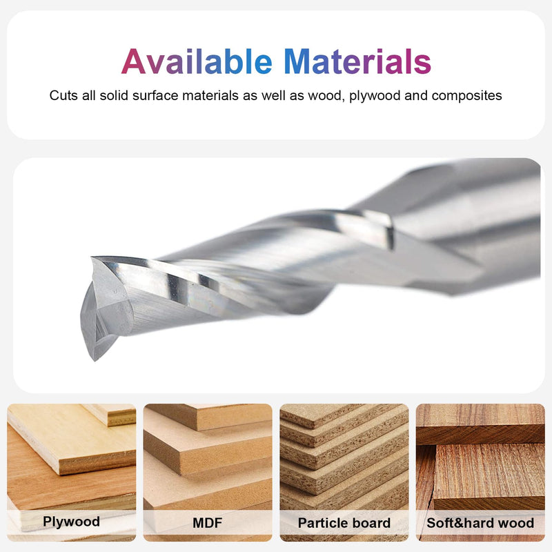 SpeTool Spiral Router Bits with UpCut 3/8 inch Cutting Diameter, 1/2 Inch Shank HRC55 Solid Carbide CNC End Mill for Wood Small Cut, Carving 3/8" Dia - 1-1/4" CL UP CUT