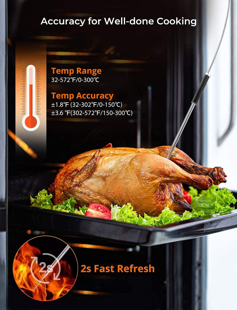 Govee Bluetooth Meat Thermometer, Wireless Meat Thermometer for Smoker Oven, Digital Grill Thermometer with 2 Probes, Timer Mode, Smart LCD Backlight BBQ Thermometer for Cooking Turkey Fish Beef 2 x Probes Black