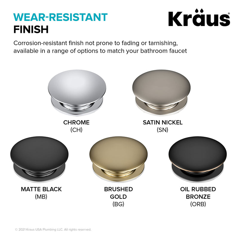 KRAUS Bathroom Sink Pop-Up Drain Assembly in Brushed Gold for Vessel Sinks and Sinks without Overflow, with Extended Thread for Thicker Countertops, PU-L10BG 10 3/4 Inch