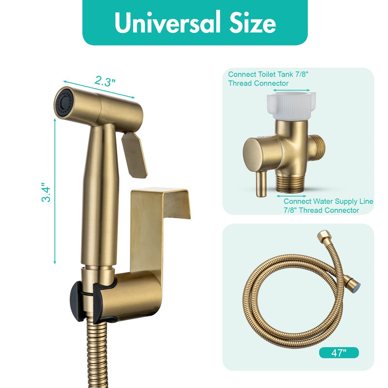 BARROCK Handheld Bidet Sprayer for Toilet, Stainless Steel Metal Made Baby Cloth Diaper Spraying Kit, Bathroom Toilet Bidet Attachment Set for Bathing Pets and Feminine Hygiene, Brushed Brass Gold Brushed Gold 1