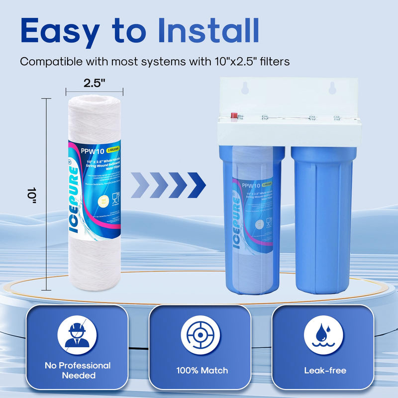 5 Micron 10" x 2.5" String Wound Sediment Water Filter Cartridge for Well filter Universal Replacement for Any 10 inch RO Unit, WP-5, Aqua-Pure AP110, CFS110, Culligan P5, WFPFC4002, WP-5, CW-MF,4PACK 5 Micron 4 Count (Pack of 1)