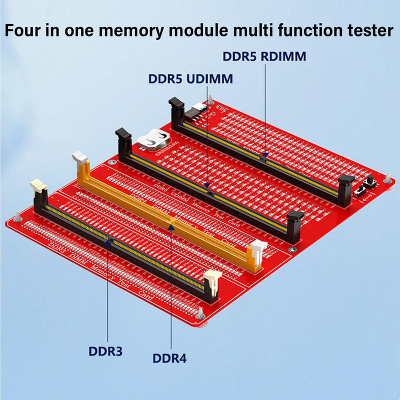 RAM Memory Tester Card, 4-in-1 DDR3 DDR4 DDR5 Server DDR5 Tester with LED Indicator and Dual Power Supply for Testing Desktop Computer Memory Hardware