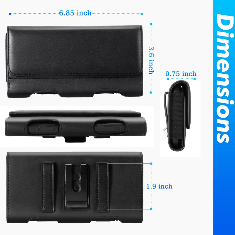 Mopaclle Phone Holster for Galaxy A73 5G A72 A23 A54 A42 A14 A03 A04s F13, iPhone 15 Pro Max 15 Plus Xs Max Moto G14 Leather Phone Belt Clip Pouch Belt Holder Case (Fits w/Phone Otterbox Case) Leather- Black XL (6.85x 3.6x 0.75 in)
