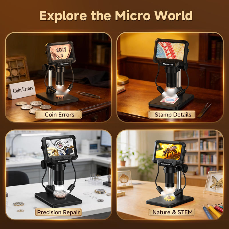 4.3" LCD Digital Coin Microscope with 2 Side Lights | For coin dates, mint marks and error coin checks. 4.3" screen works without a computer; side lights help reduce shadows 4.3inch