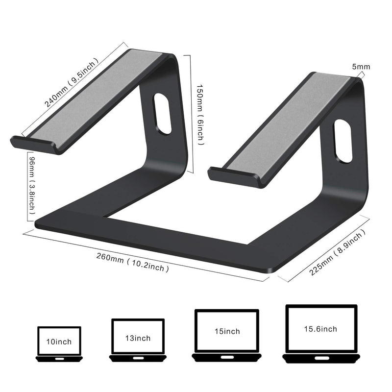 Orionstar Laptop Stand Portable Aluminum Laptop Riser Compatible with Mac MacBook Air Pro 10 to 15.6 Inch Notebook Computer, Detachable Ergonomic Elevator Holder, Black A-black