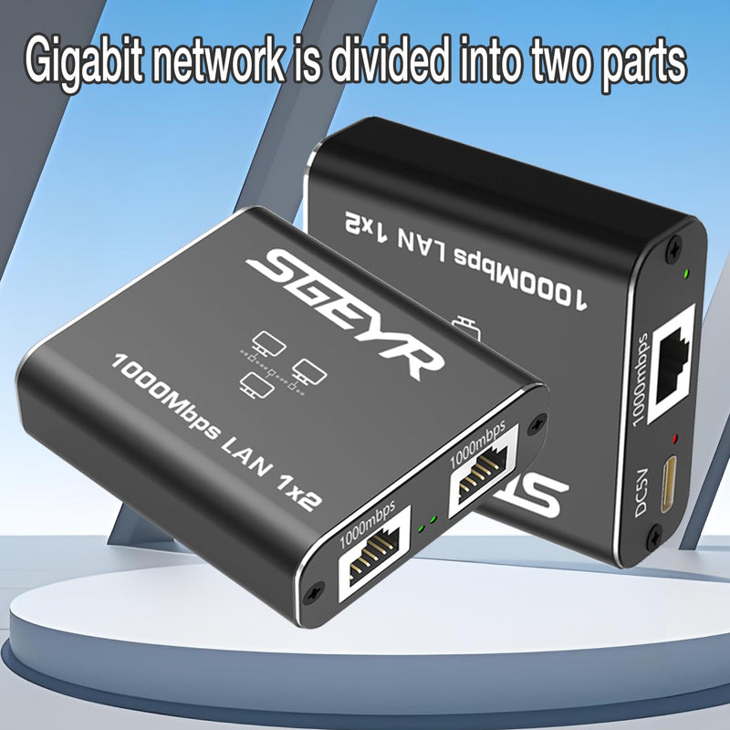 SGEYR Ethernet Splitter，RJ45 Internet Splitter 1000Mbps High-Speed Network Hub, RJ45 Adapter for Cat 5/5e/6/7/8 Cables, Connects 2 Devices Simultaneously