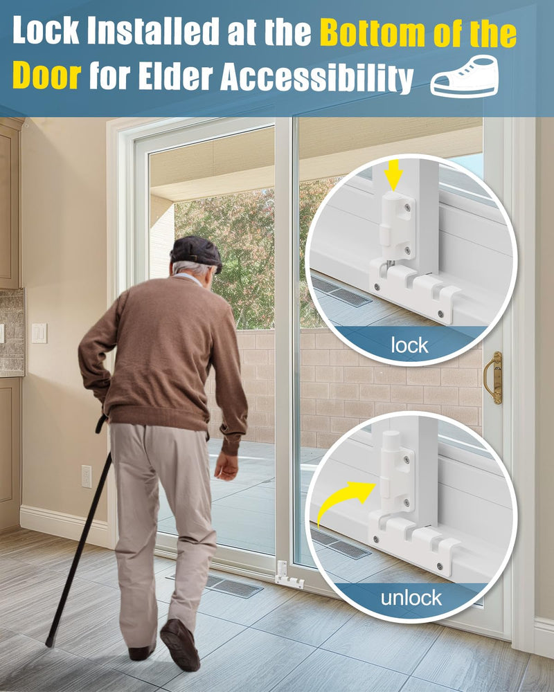 Sliding Glass Door Lock Window Locks 2 Pack Childproof Safety Lock Horizontal Sliding Door Security Bar Keyless Patio Foot Locks for Front Door Latch Stoppers from Inside Bedroom Apartment Essentials Pearl White