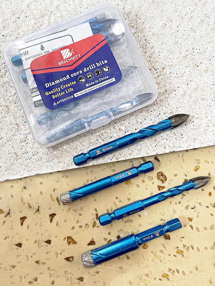Diamond Drill Bit - BRSCHNITT 10pcs Masonry Drill Bits Set for Porcelain Tile Ceramic Stone Granite Marble,Hex Shank Diamond Hole Saw Drill Bit 10 6/6/8/10mm+6/6/6/8/8/10mm