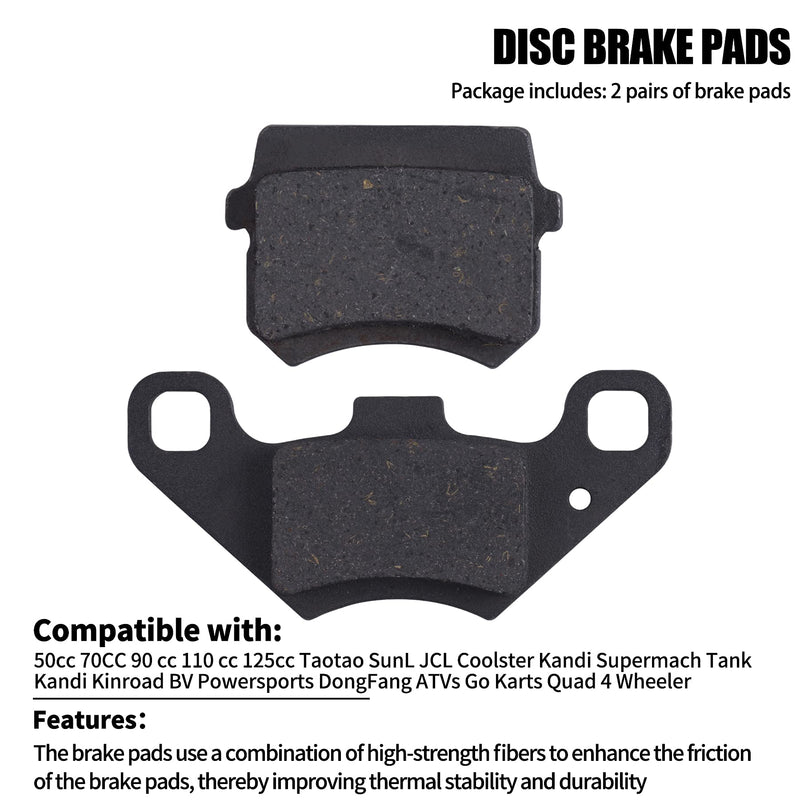 Disc Brake Pads Compatible with 50cc 70CC 90 cc 110 cc 125cc Taotao SunL JCL Coolster Kandi Supermach Tank Kandi Kinroad BV Powersports DongFang ATVs Go karts Quad 4 Wheeler 2 Pair