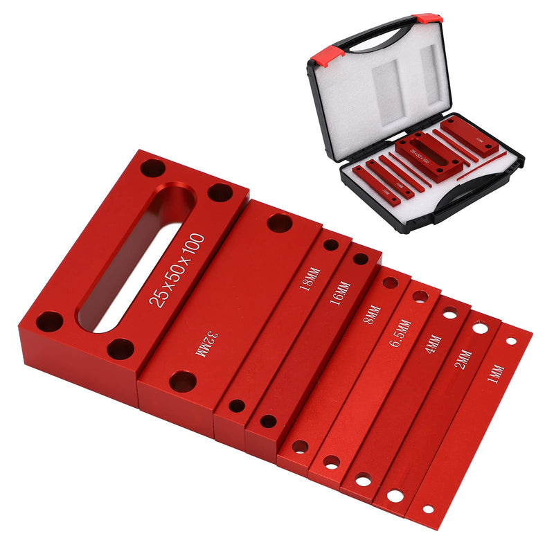 Height Measuring Blocks, 9-Piece 1-32 mm Aluminum | Milling Machine Adjustment Tool ±0.001 Inch Accuracy Anodized with Protective Box