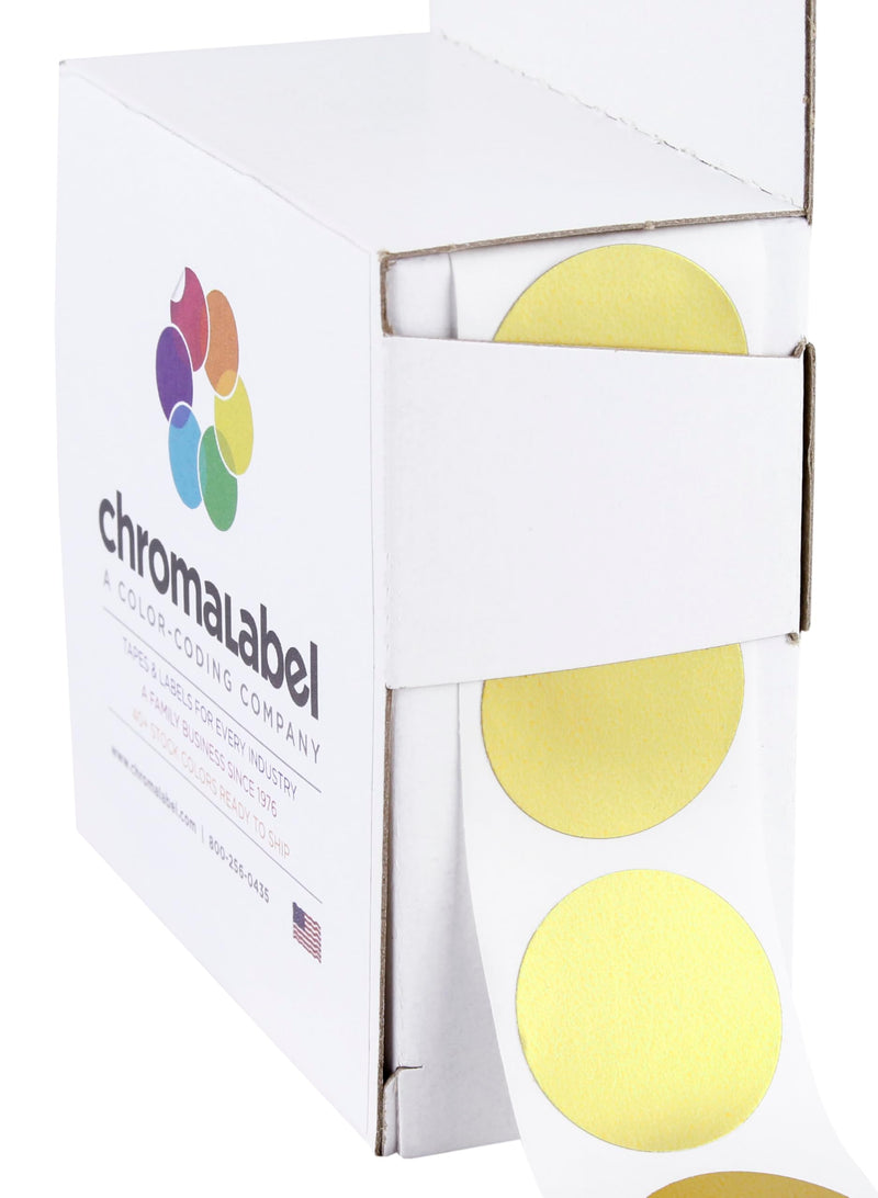 ChromaLabel 1 Inch Round Label Permanent Color Code Dot Stickers, 1000 Labels per Dispenser Box, Metallic Gold 1"