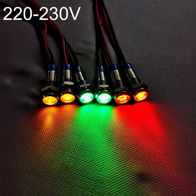 GUUZI 6pcs 220V-230V AC 6 mm LED Panel Pilot Dash Warning Light Indicator Light Lamp Pilot Dash Bulbs Directional (Red/Yellow/Green) Red/Yellow/Green. 220V
