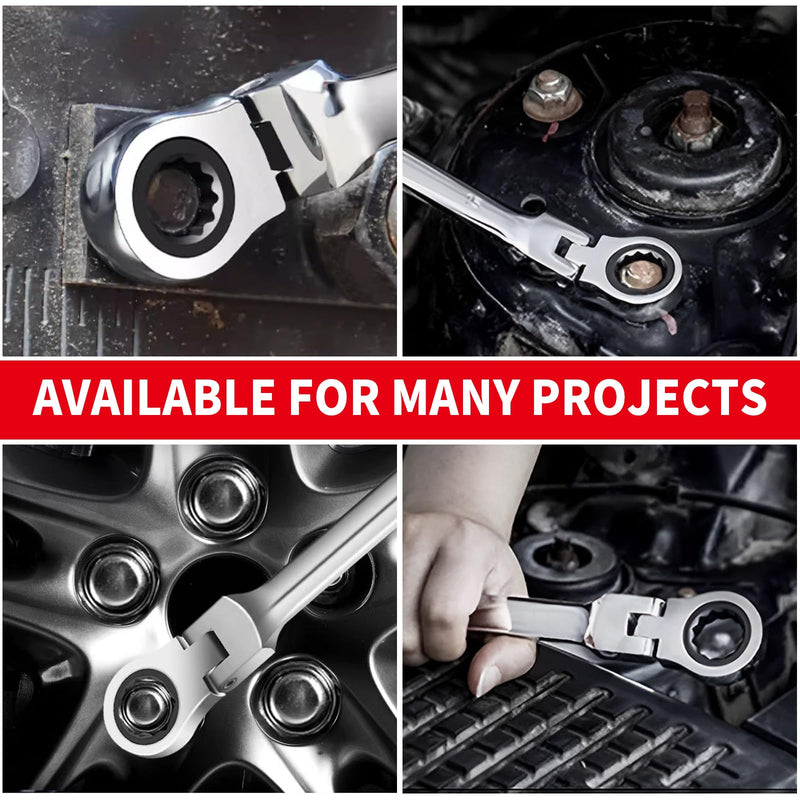 WISEUP 12Pcs Ratchet Wrench, CR-V Chrome-vanadium Steel 8-19mm Wrench, 180 ° Adjustable Combination Wrenches, Double-end Ratchet Wrench, Anti-slip Rust-proof, Labor-saving Tools 12 pcs set