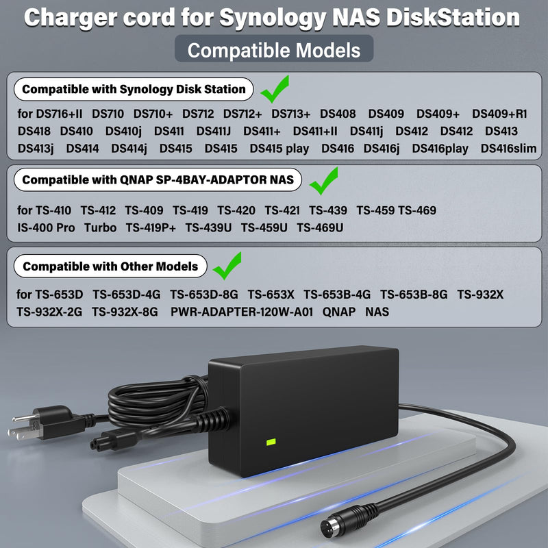 12V 10A DiskStation Charger for Synology NAS Disk Station DS1520+ Power Cord AC Adapter for Synology DS1522+ DS916+ DS918+ DS920+ DS923+ Network Storage NAS Server DS723+ DS420+ DS423+ DS620slim DS720