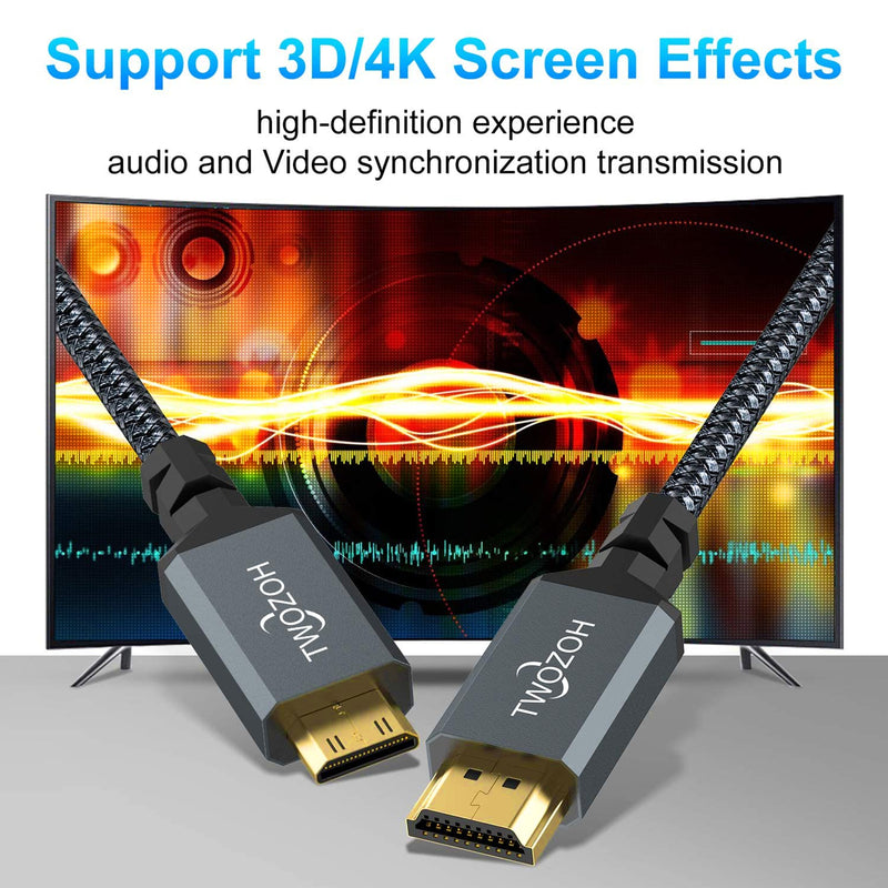 Twozoh Long Mini HDMI to HDMI Cable 25FT, High-Speed HDMI to Mini HDMI Braided Cord Support 3D 4K/60Hz 1080p 720p 25 ft Standard 1-Pack