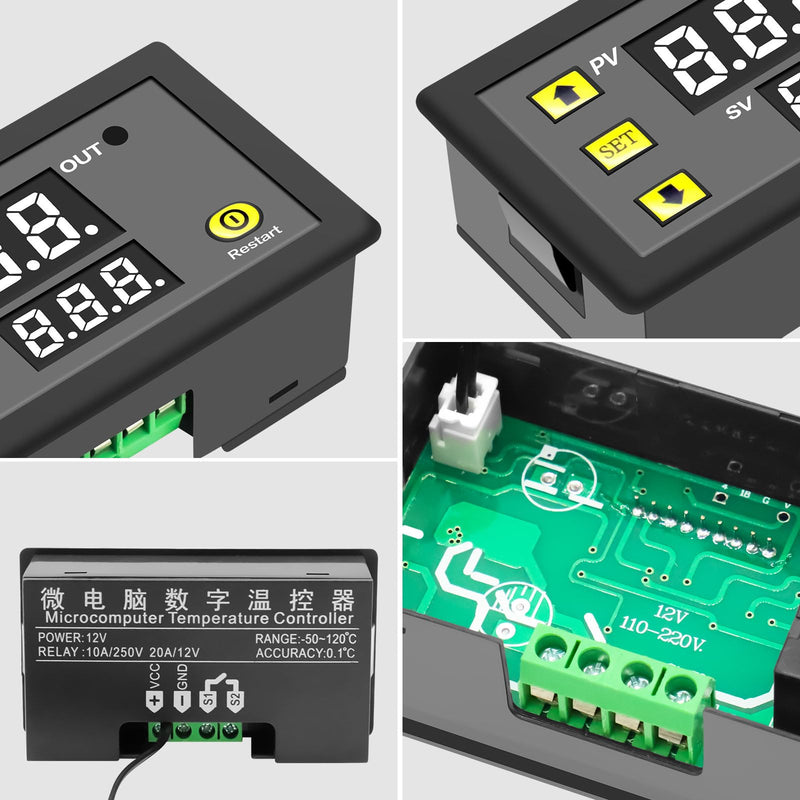 APKLVSR W3230 LCD Digital Thermostat, Digital Temperature Controller DC 12V 20A, Digital Thermostat Temperature Switch-50-120℃ with LCD Digital Display & Temperature Probe High Temperature Alarm-2 Pieces