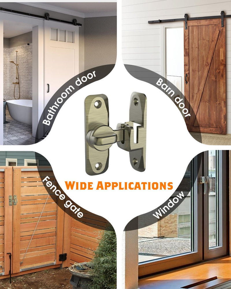90/180 Degree Barn Door Lock, Small Flip Gate Latches Hardware, Security Sliding Door Latch Lock fo Cabinets, Barn, Bathroom, Garden (Bronze-2Pcs) Bronze-2Pcs