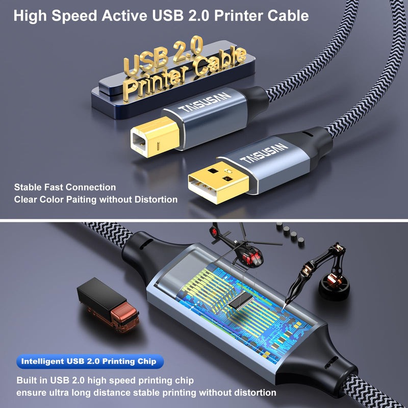 50ft USB 2.0 Printer Cable, High Speed USB A to USB B Printer Cord Compatible for Keyboard,MacBook,Printers and Scanners-Gray 50ft USB Printer Cable Grey