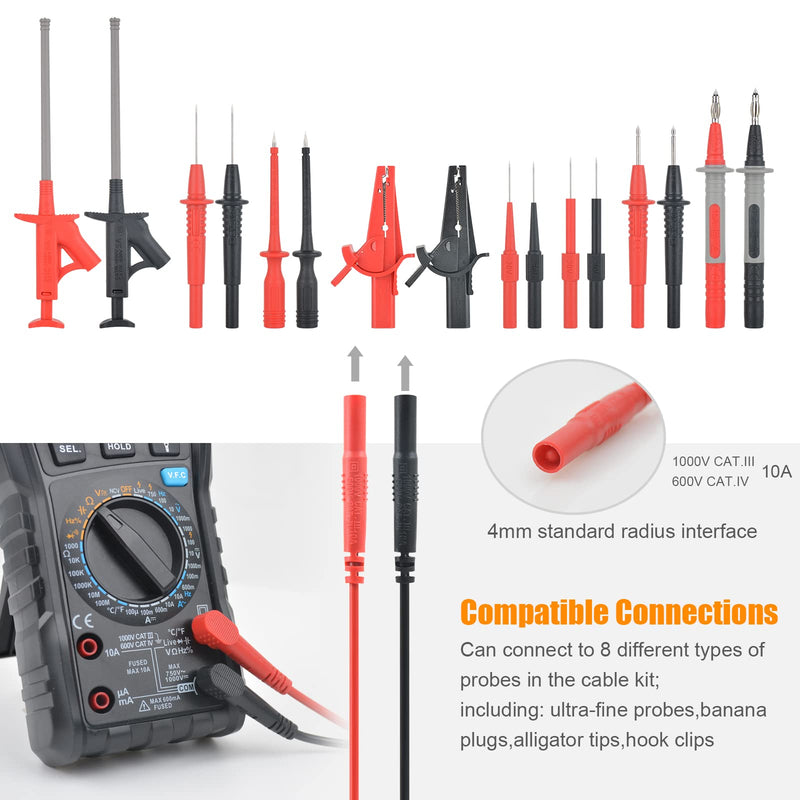 Test Leads for Multimeter Test Cable Set MESTEK 21 Pieces Banana Plug Test Probes Crocodile Clips Mini Hook Test Probe Extension Cables Specialty Accessories Kit