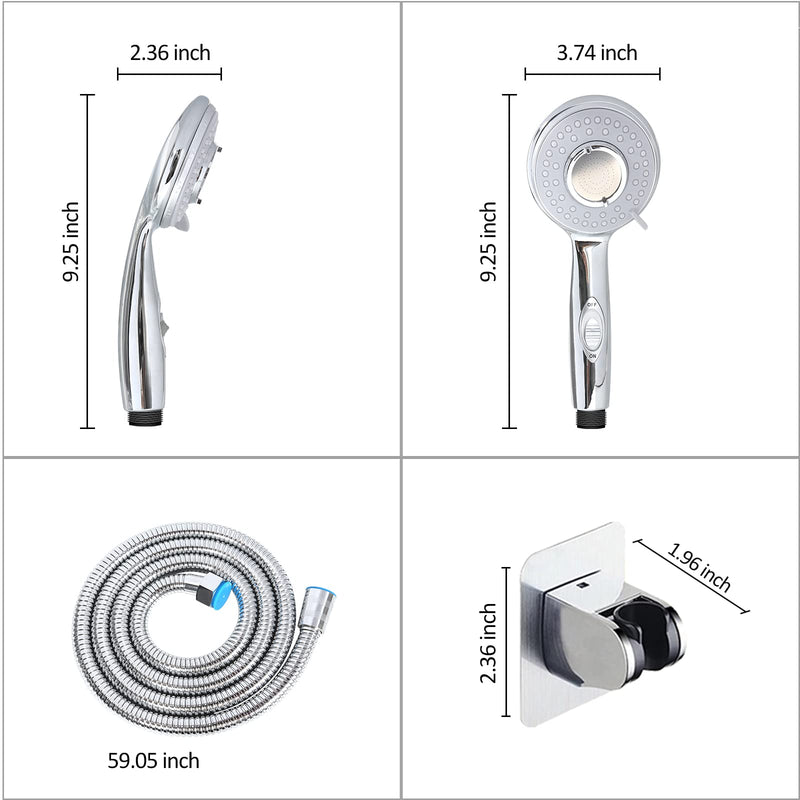 RV Shower Head with Hose and on off switch - High pressure shower head replacement for Bath room、RV、Motor home、Boat、Travel Trailer and Camper - with Stainless Steel 60'' Hose and bracket Chrome