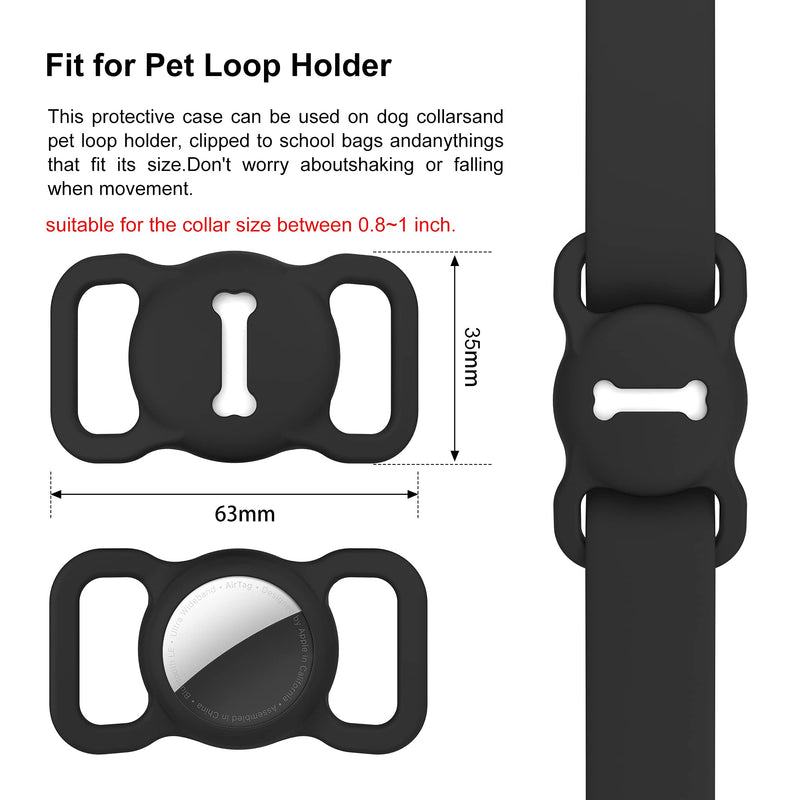 Airtag Dog Collar Holder, DLENP Silicone GPS Tracking Accessories Protective Cat Collar with Bone Pattern (1 Pack(Black)) Black