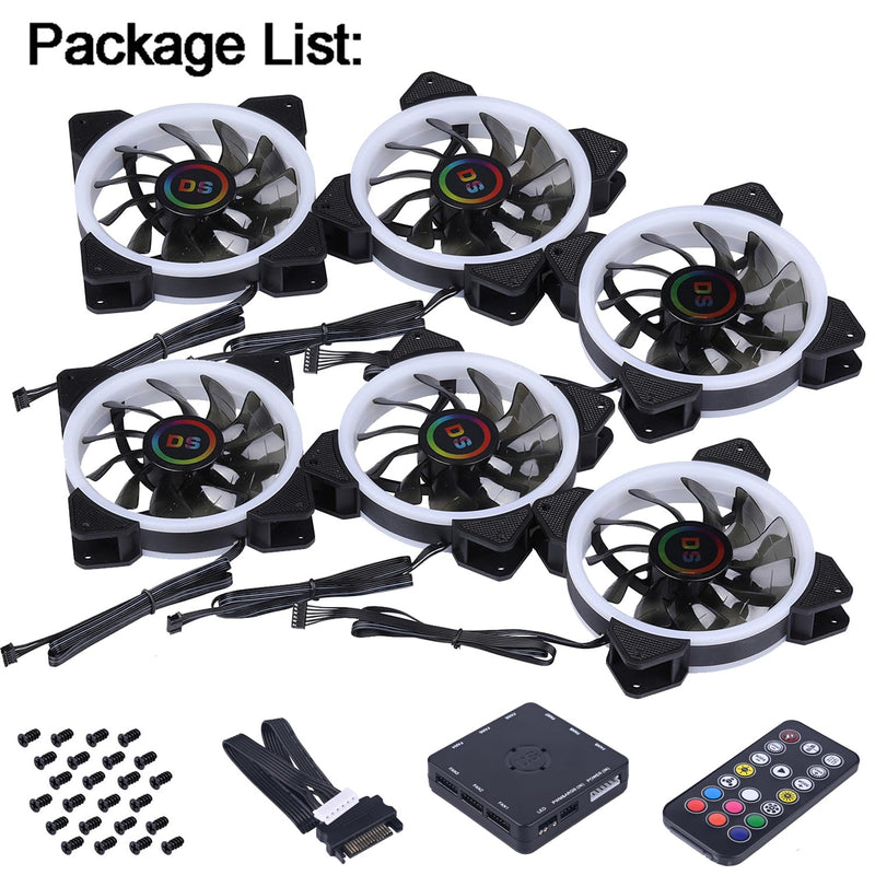 DS 6Pack 120MM RGB PC Cooling Fans, LED Case Fans with Remote Control for Computer, PC Case CPU Coolers, Radiators System (8th GEN Hub Box, A Series) Ring