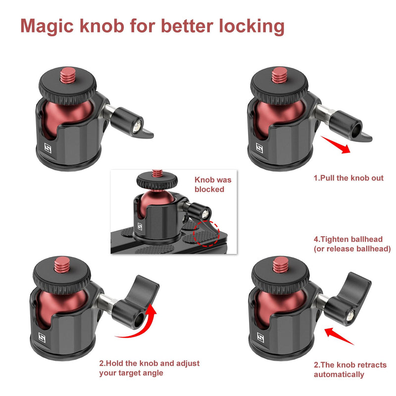 SIOTI Mini Ball Head Mount Adapter, with Hot Shoe Mont, Compatible with Monopod/Digital Card Camera/Microphone/Smart Phone/Action Camera/Flash/LCD (UM22) 22mm Ultra-Mini Ball Head Combo