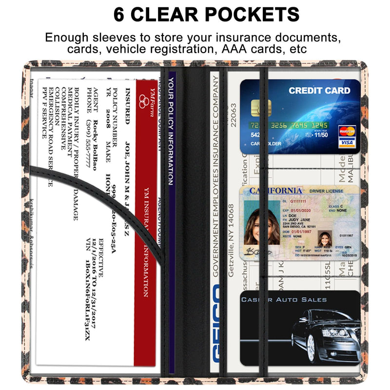 Car Registration and Insurance Card Holder with Magnetic Closure, Premium PU Leather License Registration Holder for Driver License, Insurance Card, Paperwork, Men & Women (Snow Leopard 1) Snow Leopard 1