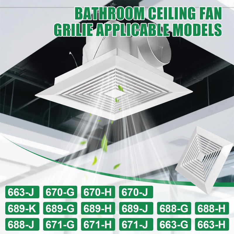 2-Piece (9"x9"Inches) Bathroom Exhaust Fan Cover with Spring, Square Ceiling or Wall Mounted Exhaust Fan, Ceiling Fan, Grille, Air Diffuser, Diverter Ventilation Hood, Replacement Accessories 9 X 9 inches 2